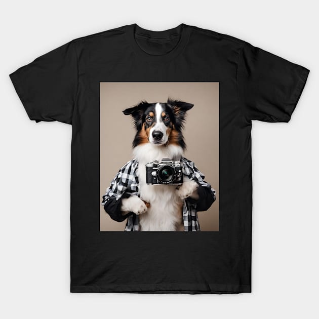 Bad AI photographer dog | Australian Shepherd T-Shirt T-Shirt T-Shirt by Rainbow Kin Wear